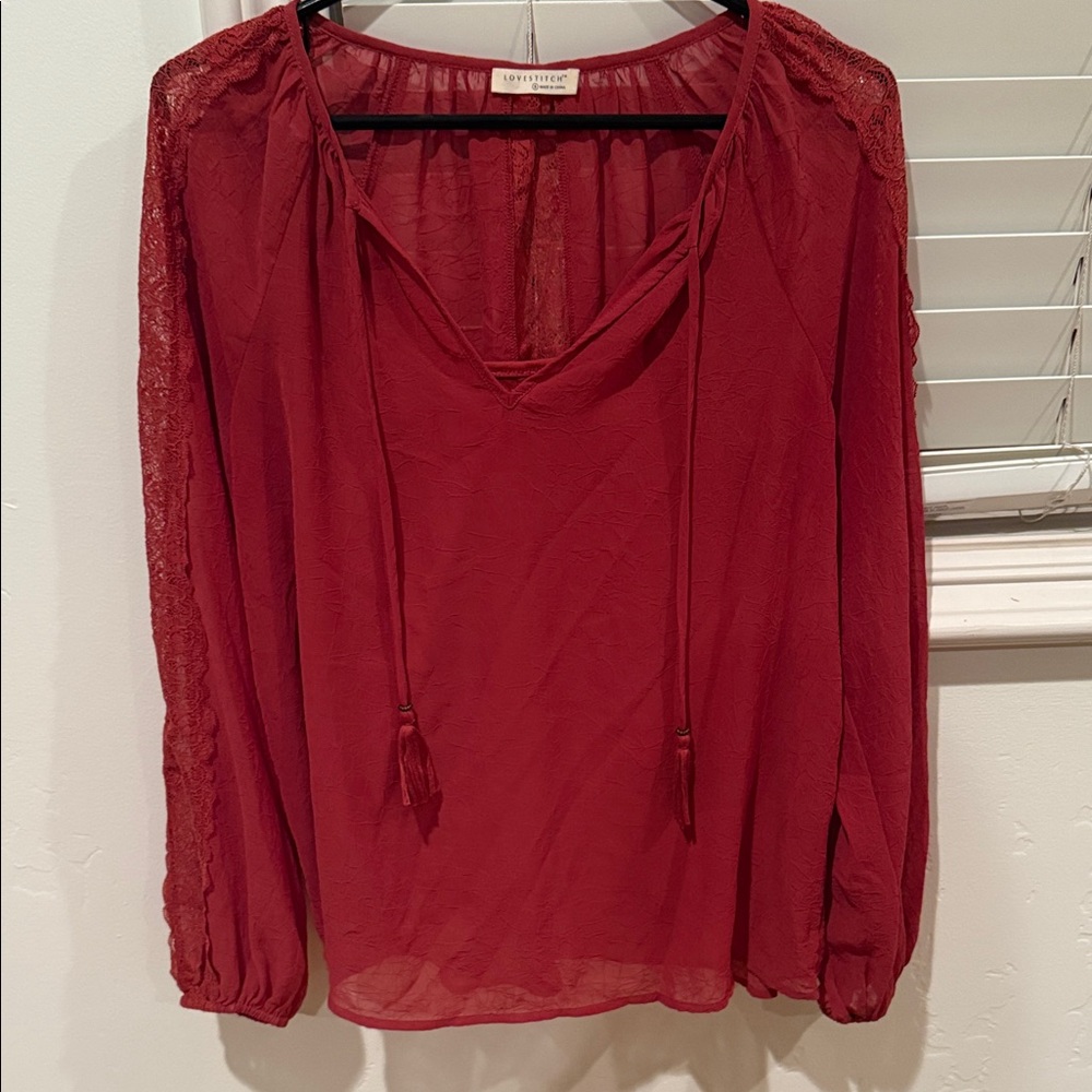 Lovestitch Rich Red Lace Sleeve Blouse